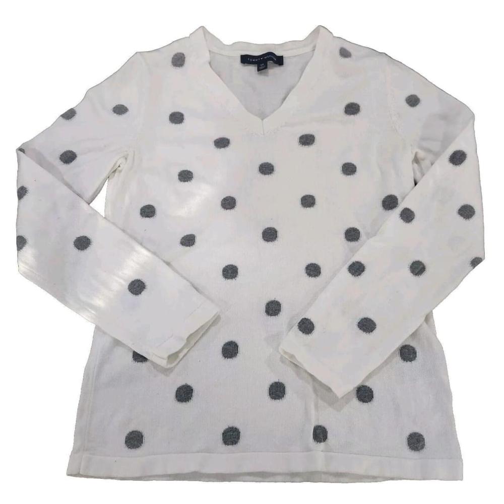 Tommy Hilfiger V- Neck Sweater Womens White/Gray Size Small S/P Never Worn